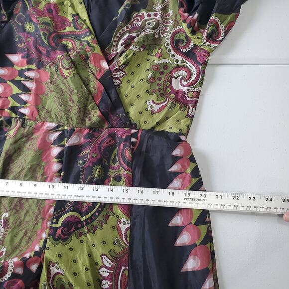 Cenia New York Jumpsuit Womens 10 Green Black Silk Paisley Wide Leg Fairy Whimsy - Picture 7 of 12